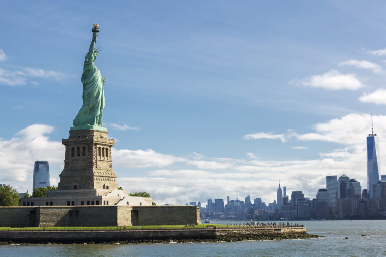 Statue of Liberty and the New York City Skyline, USA.